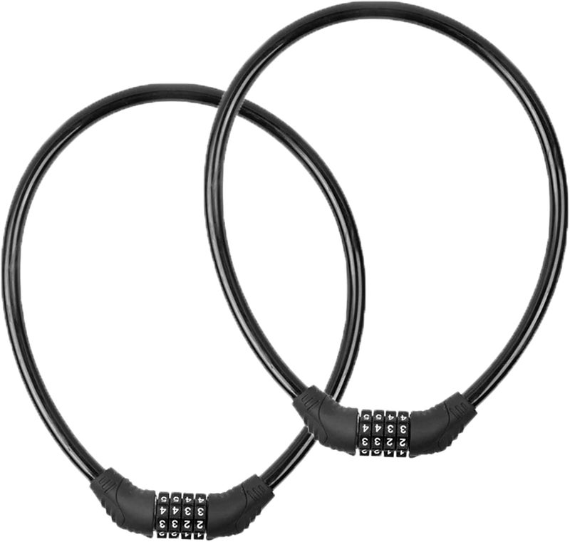 KAMSANG 2 PACK Bike Locks Cable,Anti Theft Bicycle Lock Chain,4 Digit Security Resettable Bike Combination Lock Self Coiling Combination Cable Combo Bike Locks Without Mounting Bracket,2 Feetx1/2 Inch (Black) - Image 1